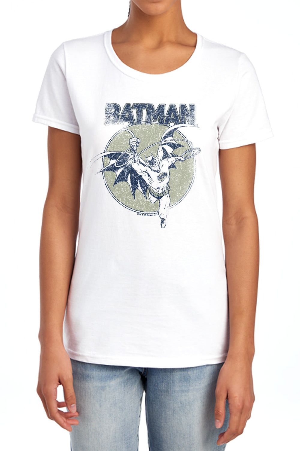 AN OFFCIALLY LICENSED BATMAN SWINGING BAT WOMEN'S REGULAR FIT T-SHIRT LIGHT BLUE
