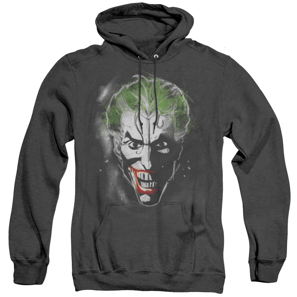 AN OFFCIALLY LICENSED BATMAN FACE OF MADNESS ADULT UNISEX HEATHER PULLOVER HOODIE BLACK