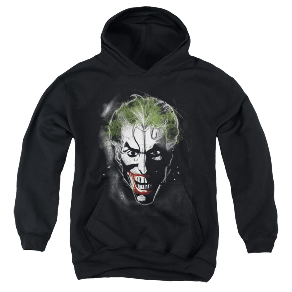 AN OFFCIALLY LICENSED BATMAN FACE OF MADNESS YOUTH HOODIE BLACK