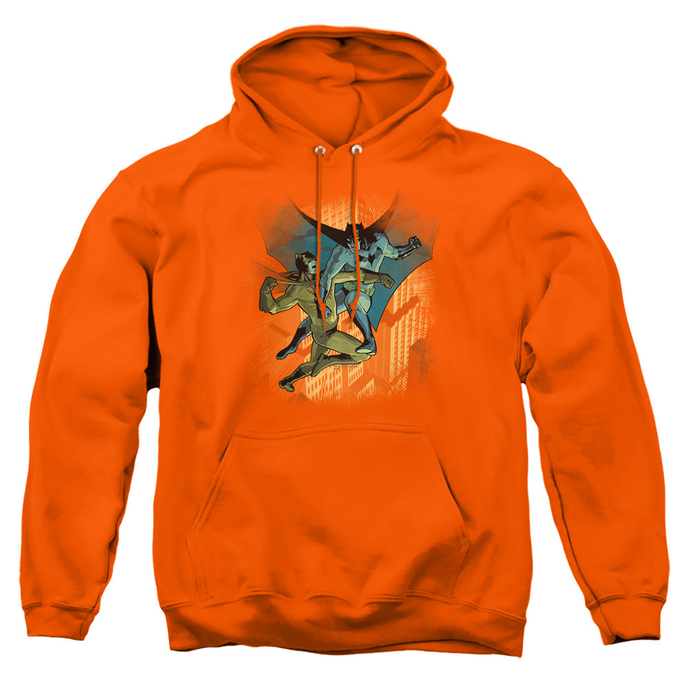 AN OFFCIALLY LICENSED BATMAN BATMAN VS CATMAN ADULT UNISEX PULLOVER HOODIE ORANGE