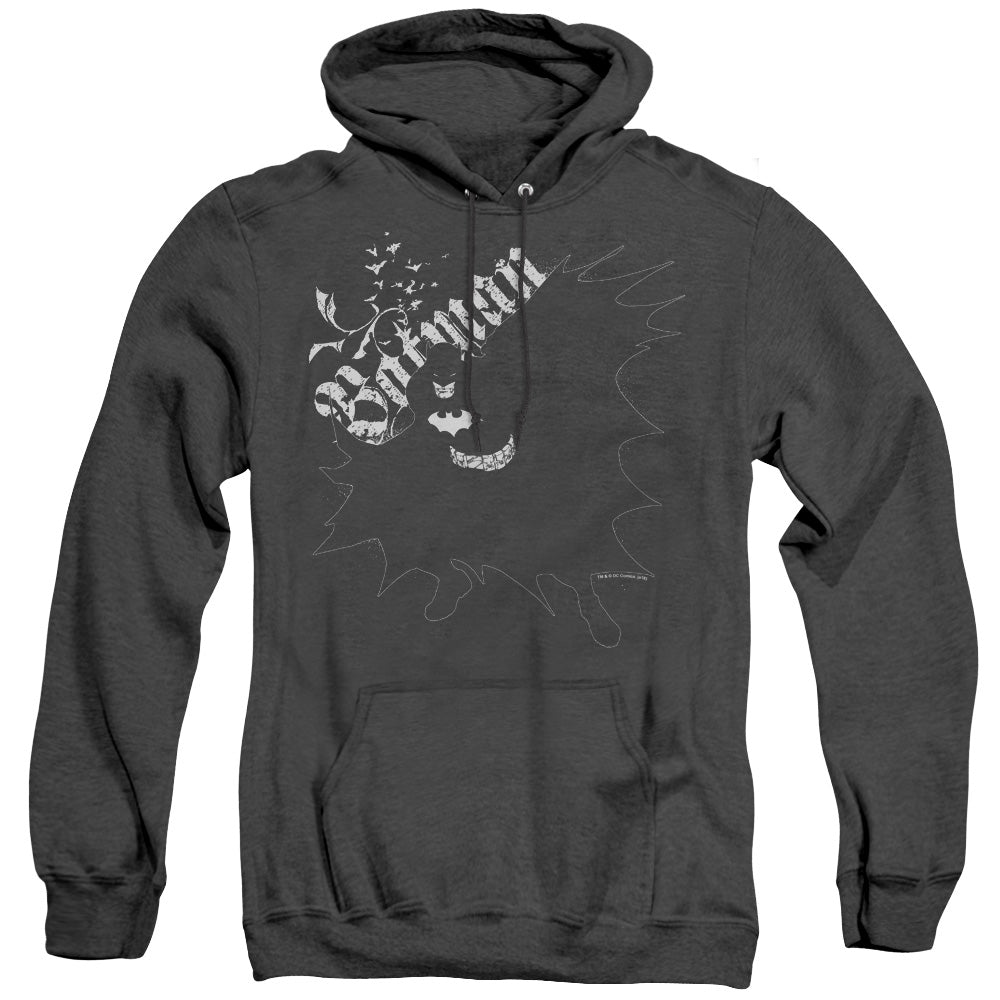 AN OFFCIALLY LICENSED BATMAN DARKNESS ADULT UNISEX HEATHER PULLOVER HOODIE BLACK