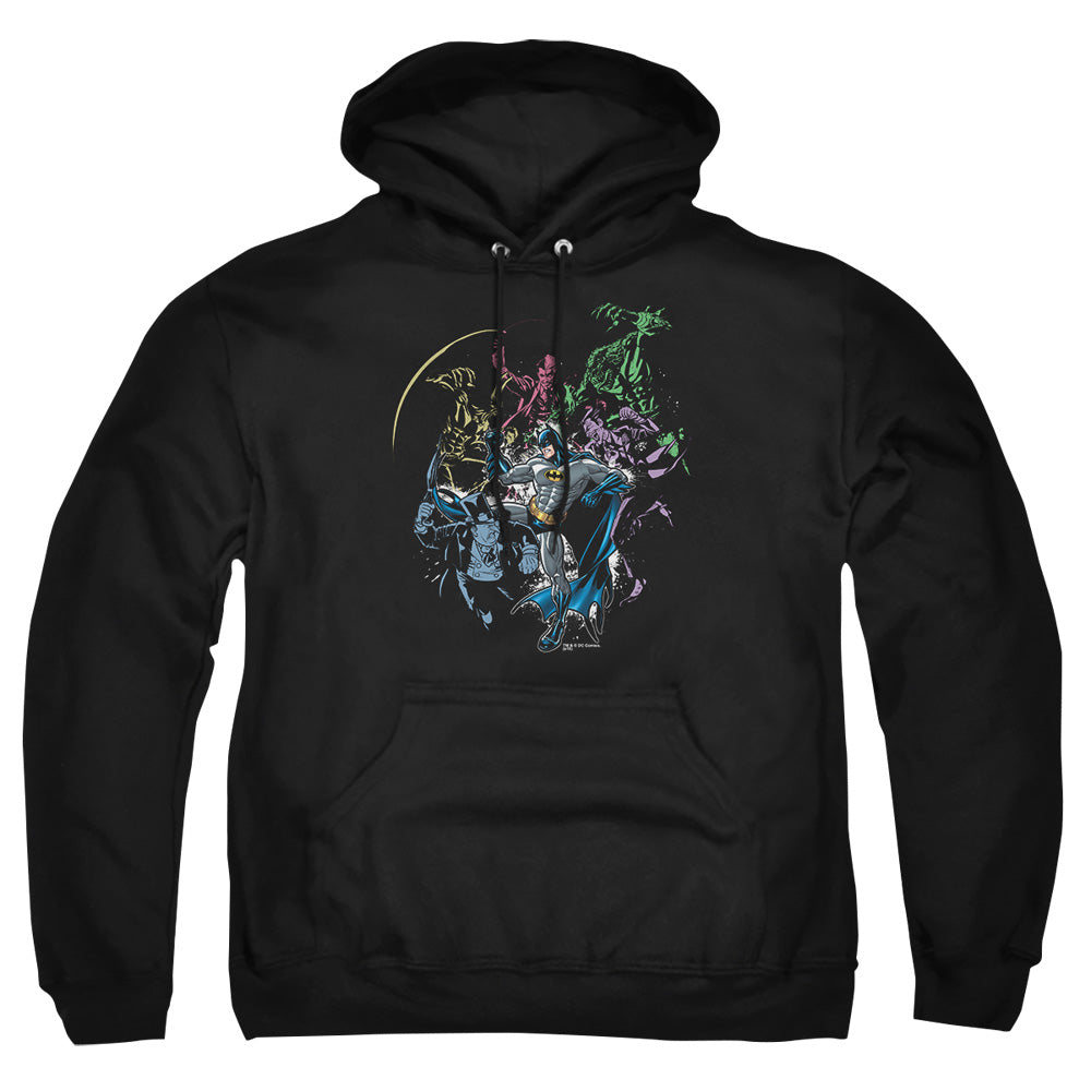 AN OFFCIALLY LICENSED BATMAN SURROUNDED ADULT UNISEX PULLOVER HOODIE BLACK