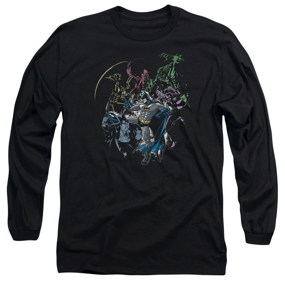 AN OFFCIALLY LICENSED BATMAN SURROUNDED MEN'S LONG SLEEVE T-SHIRT BLACK