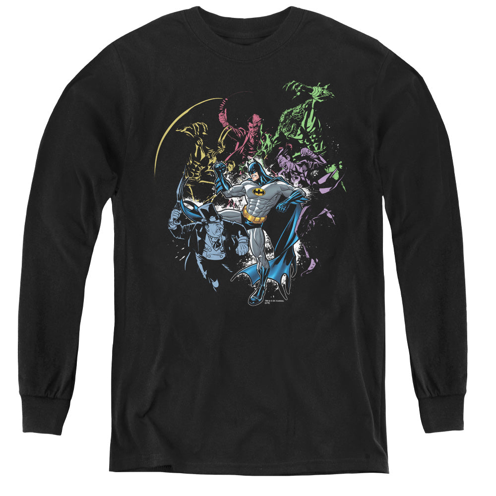 AN OFFCIALLY LICENSED BATMAN SURROUNDED YOUTH LONG SLEEVE T-SHIRT BLACK