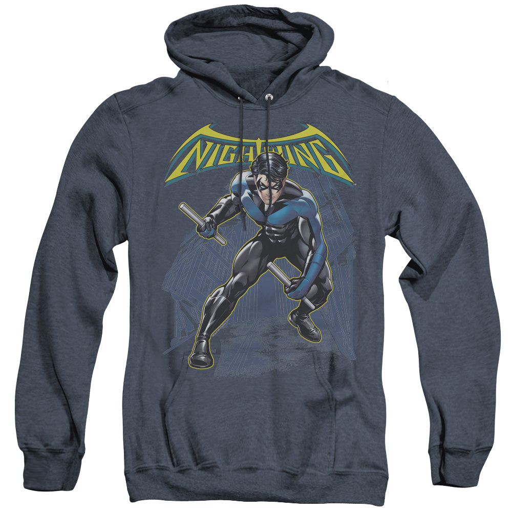AN OFFCIALLY LICENSED BATMAN NIGHTWING ADULT UNISEX HEATHER PULLOVER HOODIE NAVY