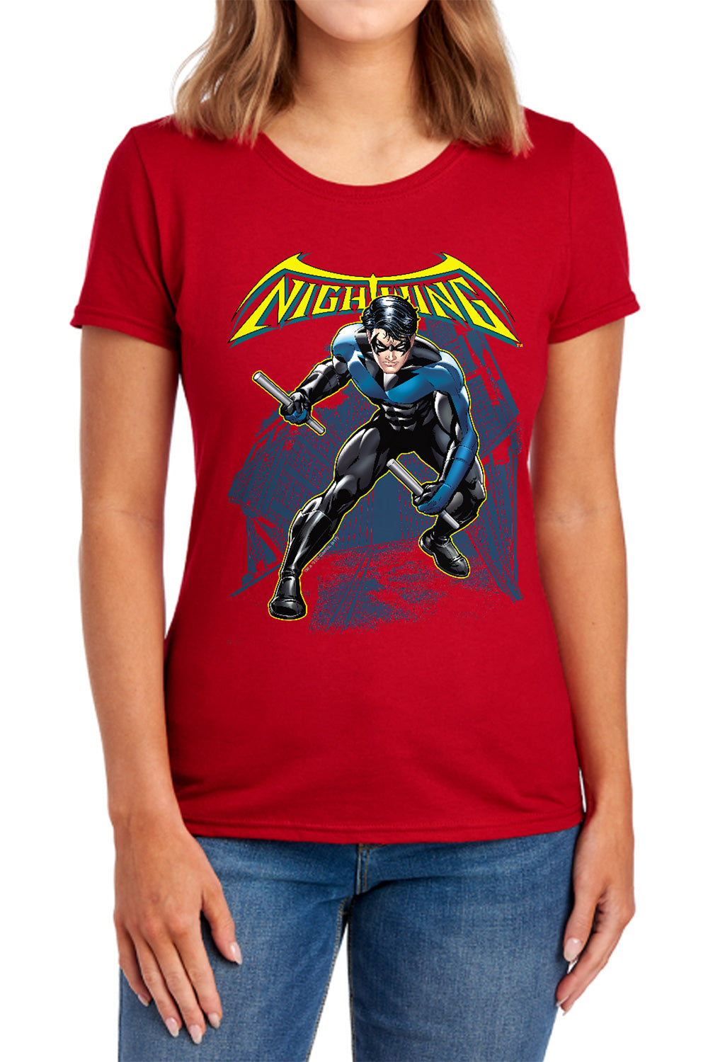 AN OFFCIALLY LICENSED BATMAN NIGHTWING WOMEN'S REGULAR FIT T-SHIRT NAVY