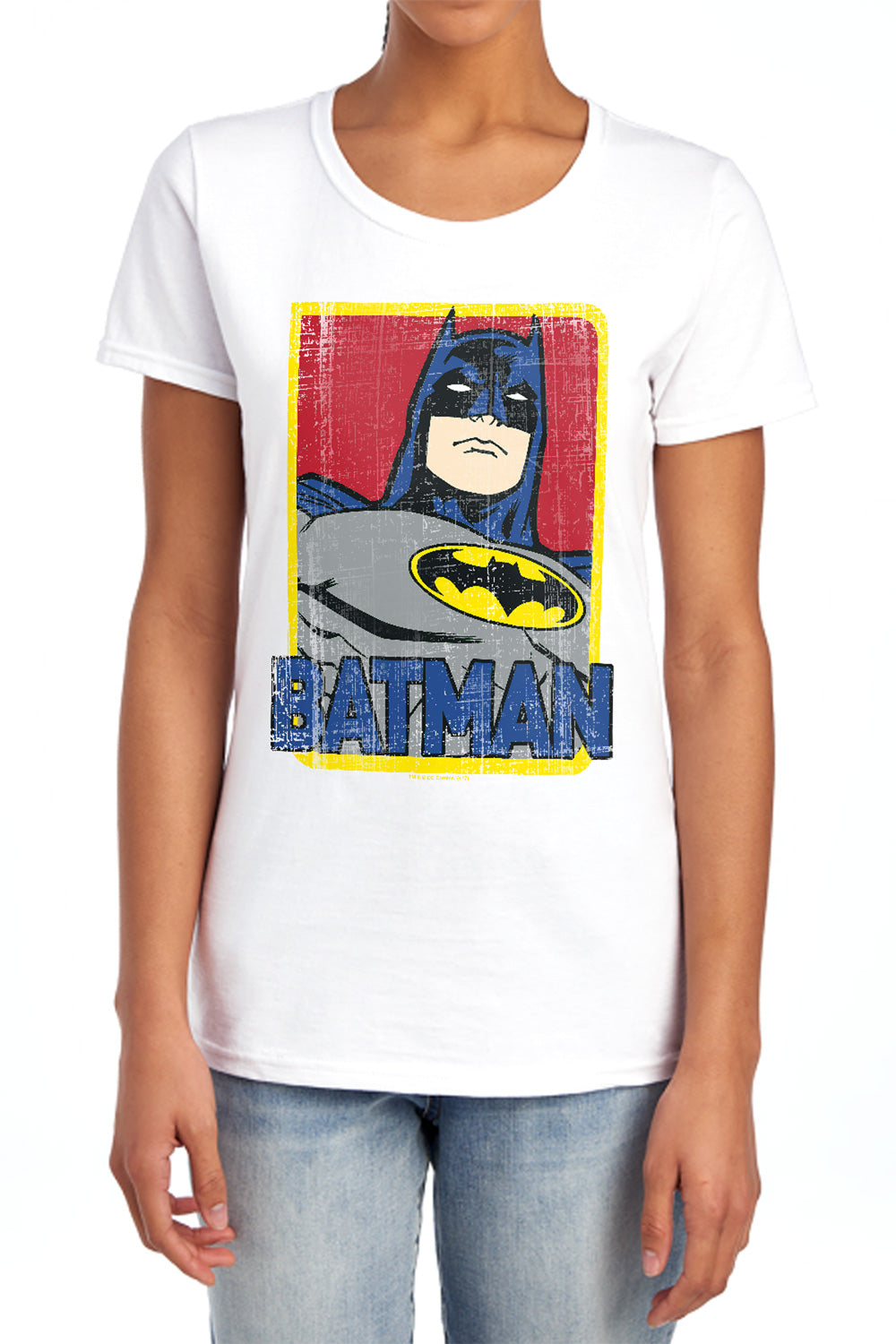 AN OFFCIALLY LICENSED BATMAN PRIMARY WOMEN'S REGULAR FIT T-SHIRT CAROLINA BLUE