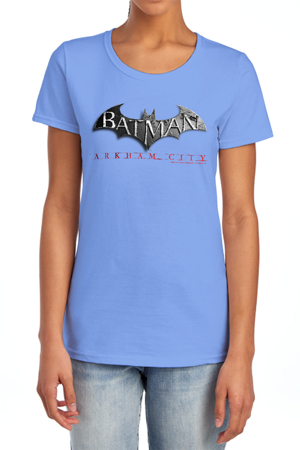 AN OFFCIALLY LICENSED ARKHAM CITY LOGO WOMEN'S REGULAR FIT T-SHIRT CHARCOAL