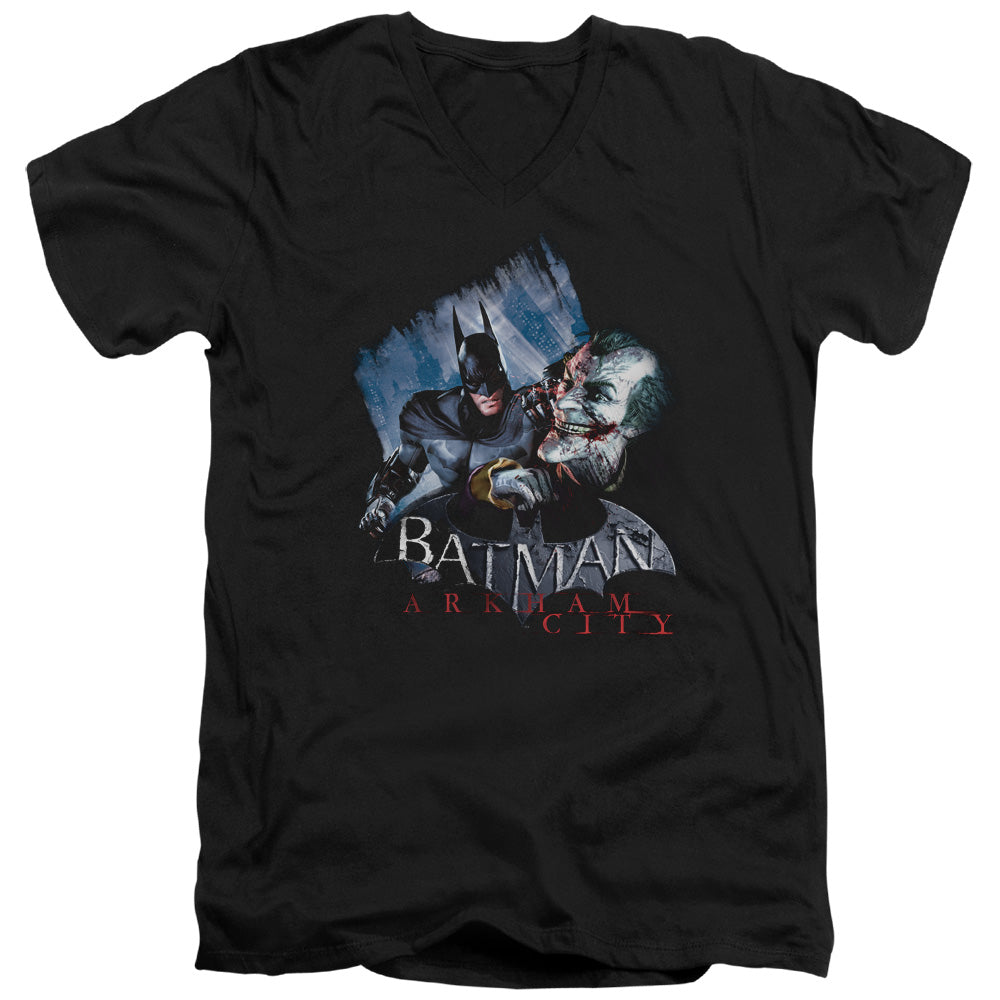 AN OFFCIALLY LICENSED ARKHAM CITY JOKES ON YOU! MEN'S V-NECK T-SHIRT BLACK