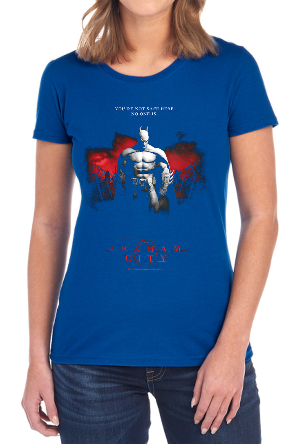 AN OFFCIALLY LICENSED ARKHAM CITY STANDING STRONG WOMEN'S REGULAR FIT T-SHIRT BLACK