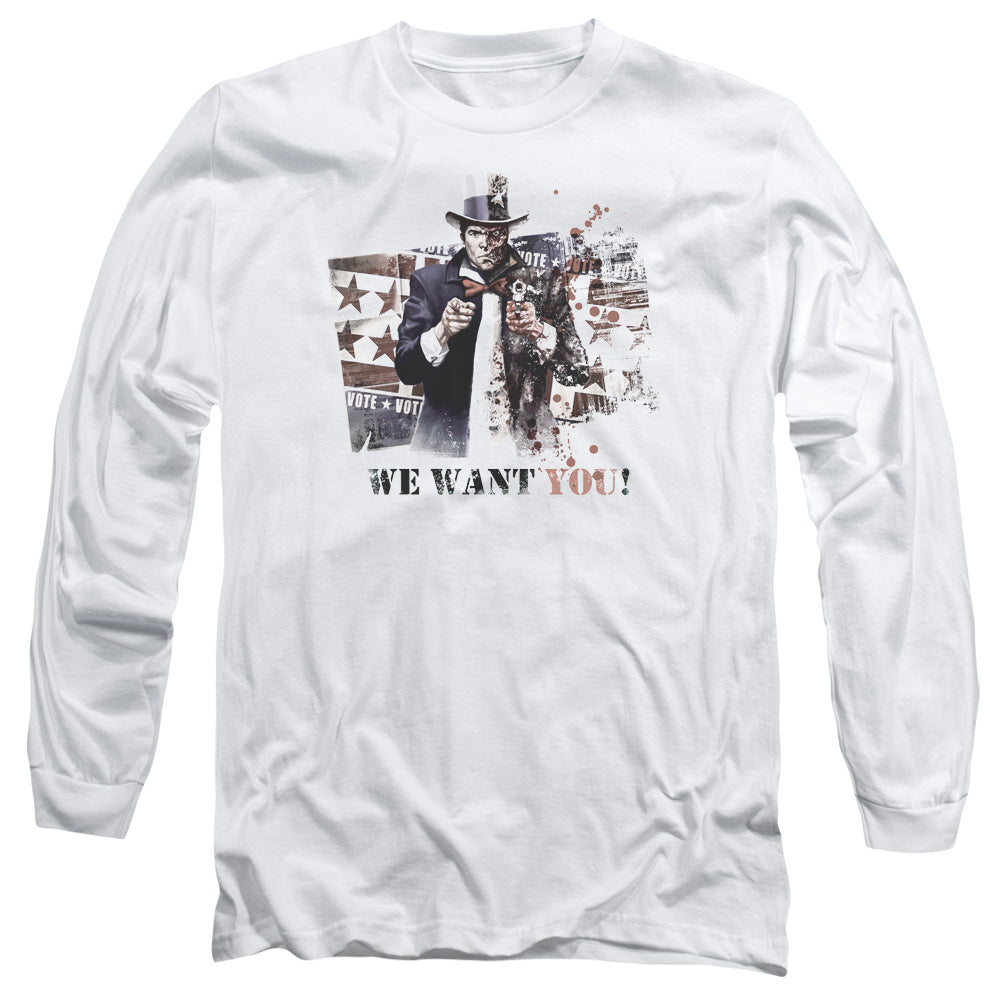 AN OFFCIALLY LICENSED ARKHAM CITY WE WANT YOU MEN'S LONG SLEEVE T-SHIRT WHITE