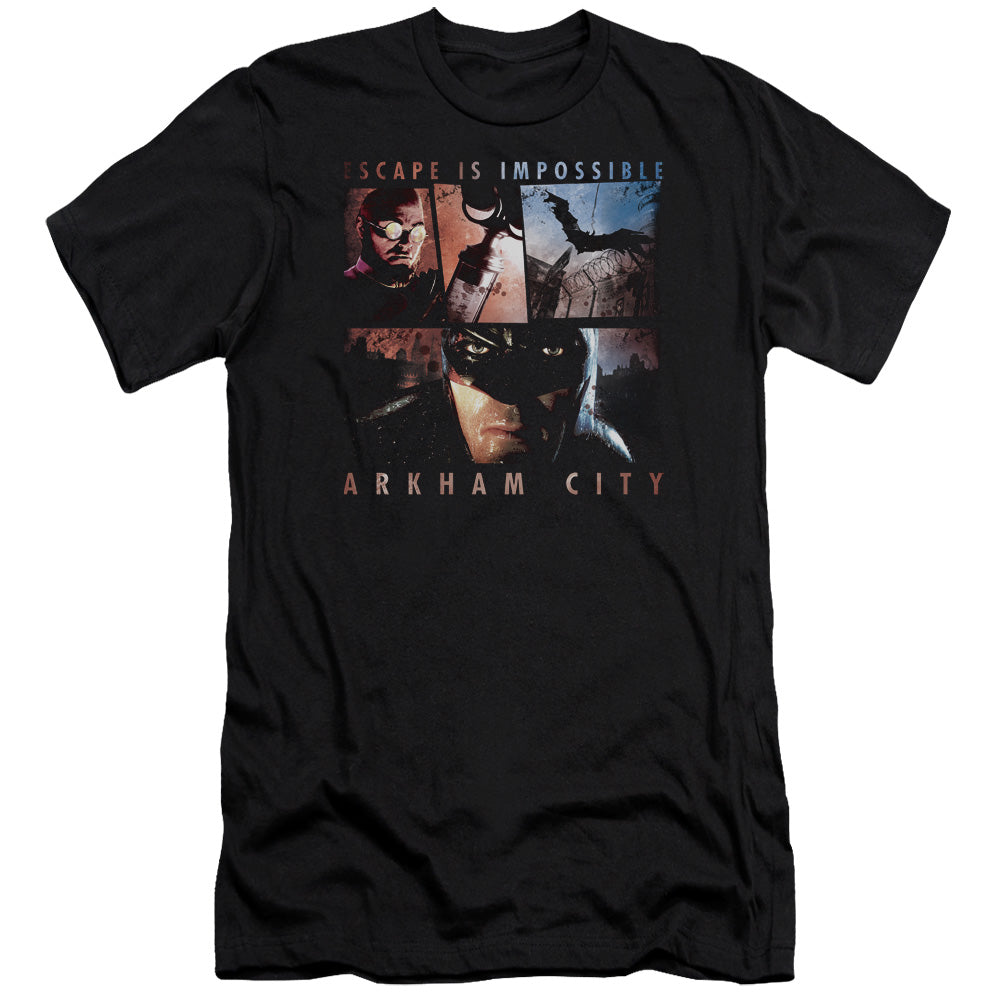 AN OFFCIALLY LICENSED ARKHAM CITY ESCAPE IS IMPOSSIBLE MEN'S PREMIUM SLIM FIT T-SHIRT BLACK