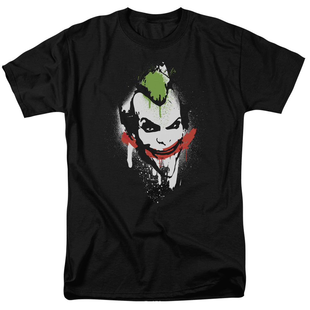 AN OFFCIALLY LICENSED ARKHAM CITY SPRAYPAINT SMILE MEN'S REGULAR FIT T-SHIRT BLACK