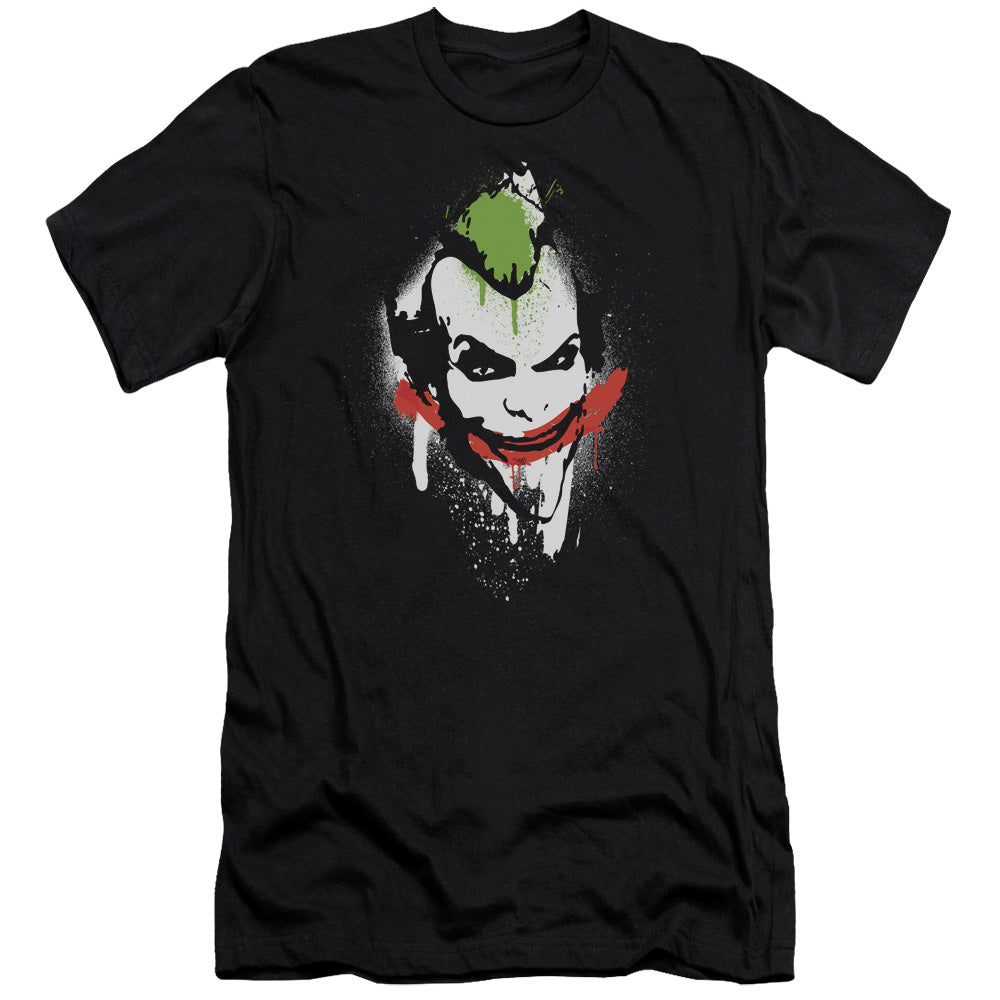 AN OFFCIALLY LICENSED ARKHAM CITY SPRAYPAINT SMILE MEN'S PREMIUM SLIM FIT T-SHIRT BLACK