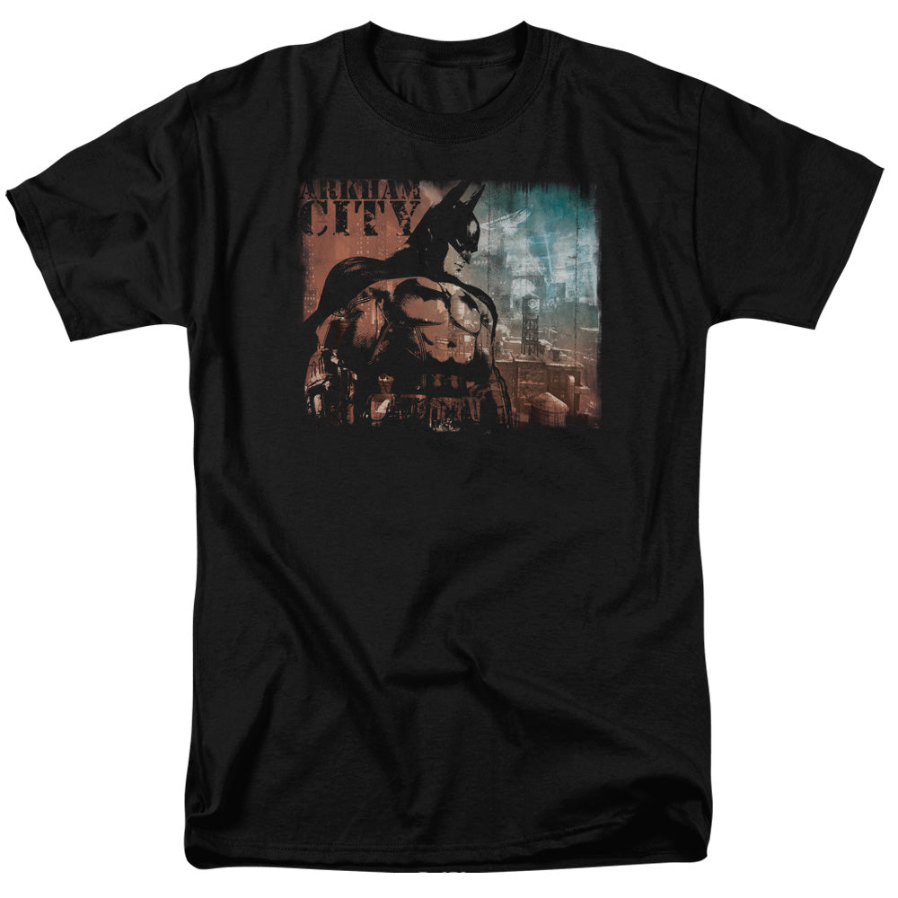 AN OFFCIALLY LICENSED ARKHAM CITY CITY KNOCKOUT MEN'S REGULAR FIT T-SHIRT BLACK