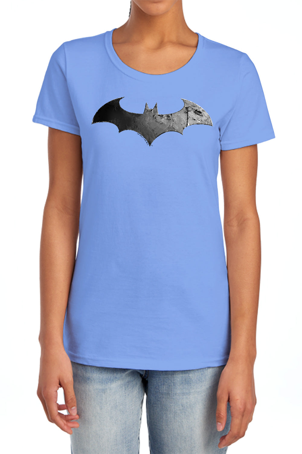 AN OFFCIALLY LICENSED ARKHAM CITY BAT LOGO WOMEN'S REGULAR FIT T-SHIRT CHARCOAL