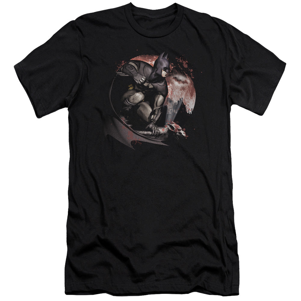 AN OFFCIALLY LICENSED ARKHAM CITY BLOOD MOON MEN'S PREMIUM SLIM FIT T-SHIRT BLACK