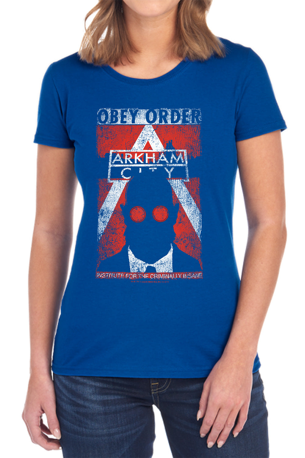 AN OFFCIALLY LICENSED ARKHAM CITY OBEY ORDER POSTER WOMEN'S REGULAR FIT T-SHIRT BLACK