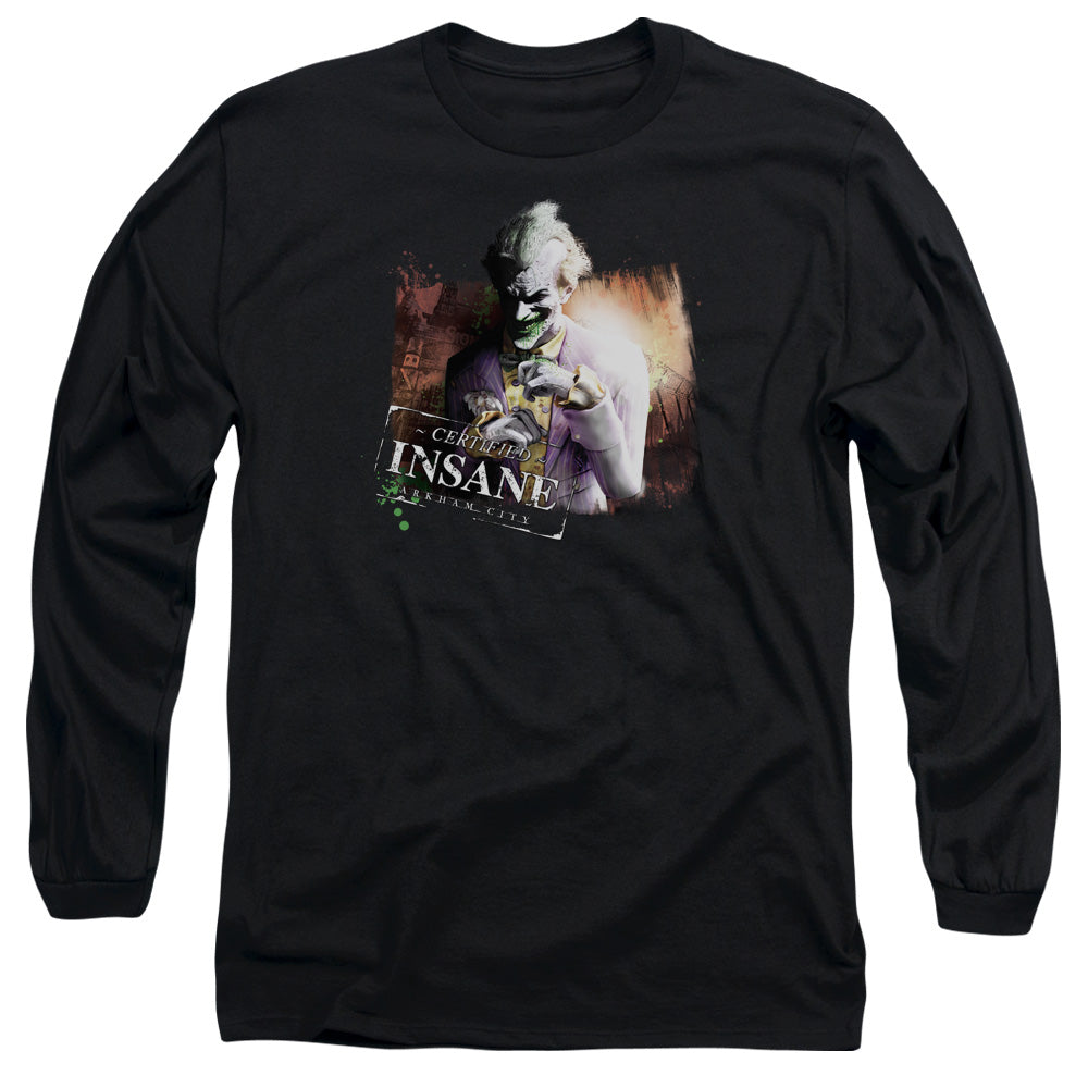 AN OFFCIALLY LICENSED ARKHAM CITY CERTIFIED INSANE MEN'S LONG SLEEVE T-SHIRT BLACK