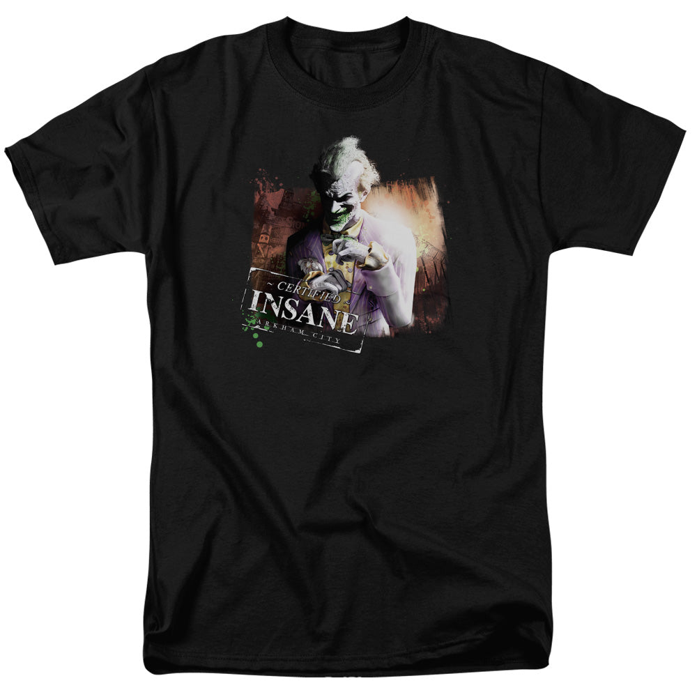 AN OFFCIALLY LICENSED ARKHAM CITY CERTIFIED INSANE MEN'S REGULAR FIT T-SHIRT BLACK