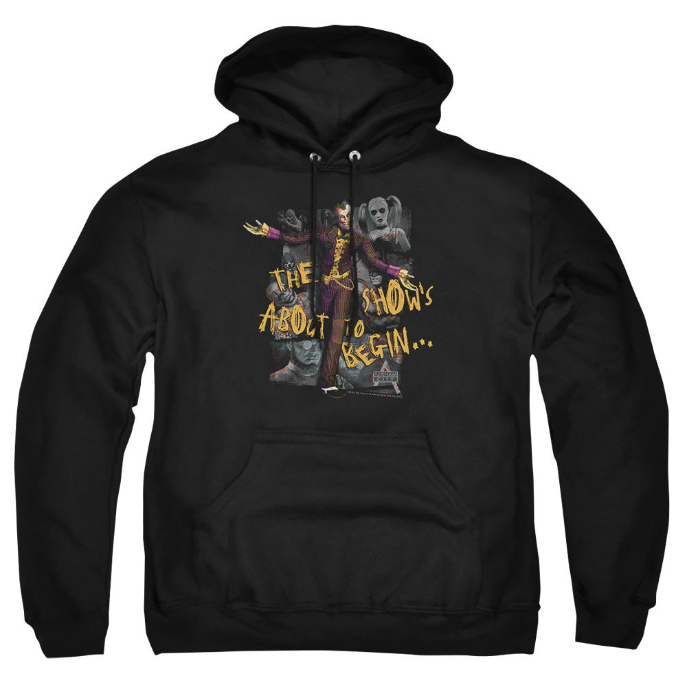 AN OFFCIALLY LICENSED ARKHAM CITY ABOUT TO BEGIN ADULT UNISEX PULLOVER HOODIE BLACK
