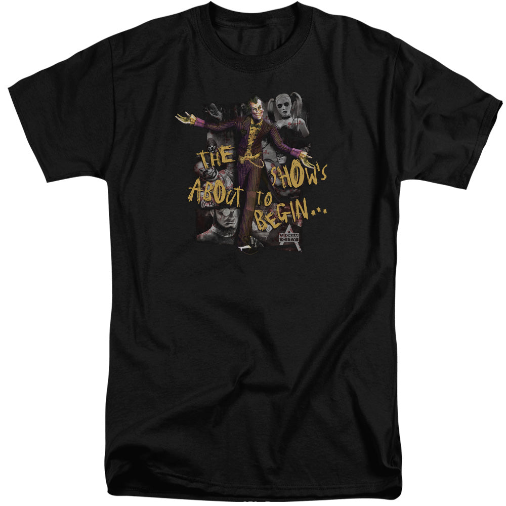 AN OFFCIALLY LICENSED ARKHAM CITY ABOUT TO BEGIN MEN'S TALL FIT T-SHIRT BLACK