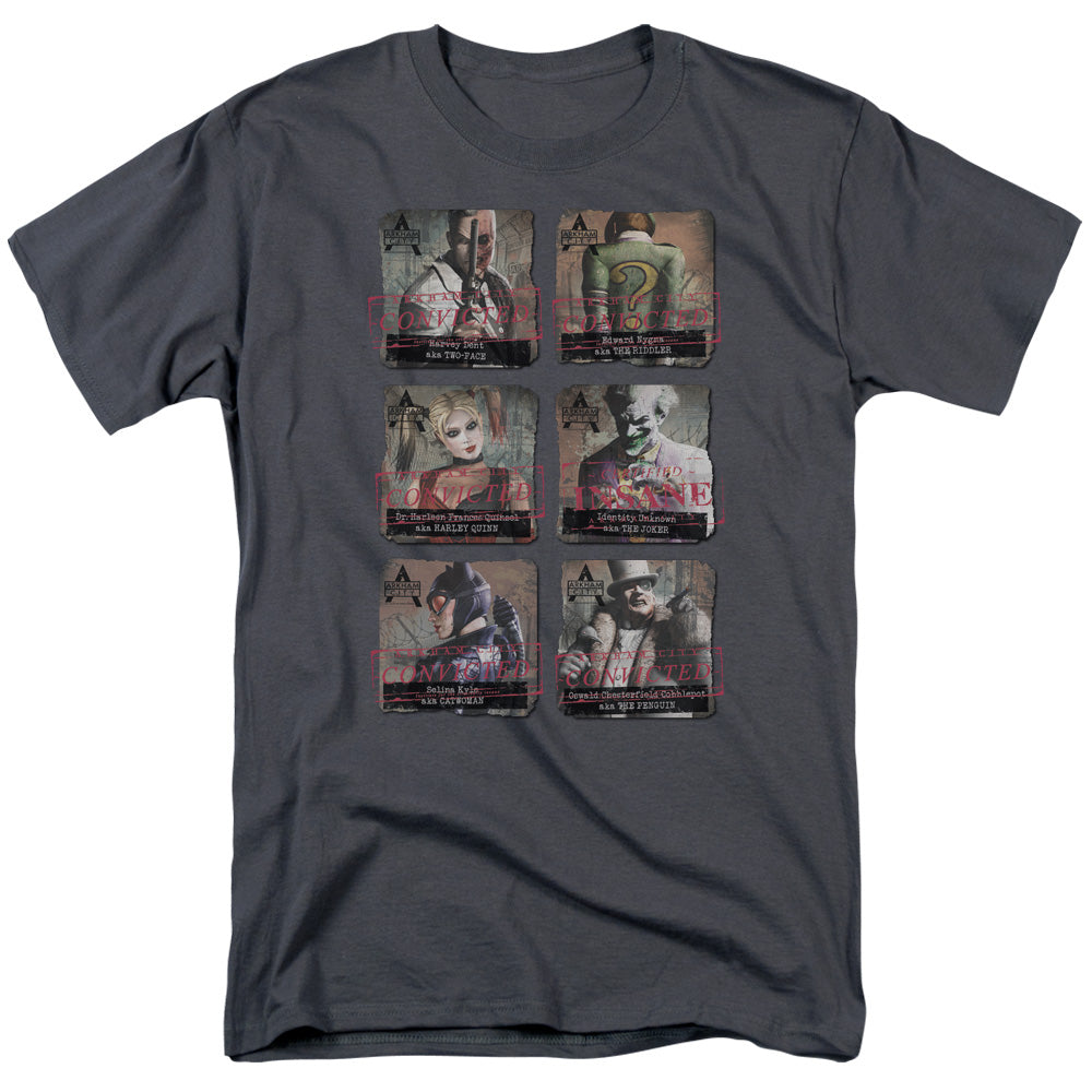 AN OFFCIALLY LICENSED ARKHAM CITY ARKHAM LINEUP MEN'S REGULAR FIT T-SHIRT CHARCOAL