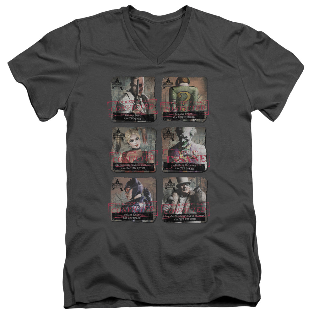 AN OFFCIALLY LICENSED ARKHAM CITY ARKHAM LINEUP MEN'S V-NECK T-SHIRT CHARCOAL