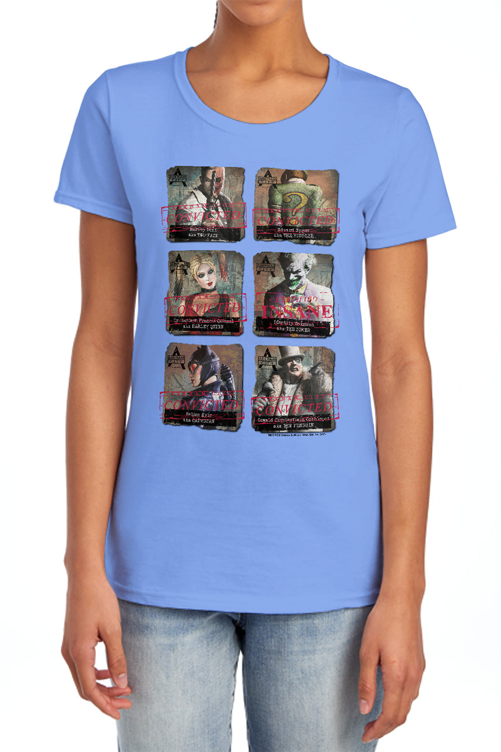 AN OFFCIALLY LICENSED ARKHAM CITY ARKHAM LINEUP WOMEN'S REGULAR FIT T-SHIRT CHARCOAL