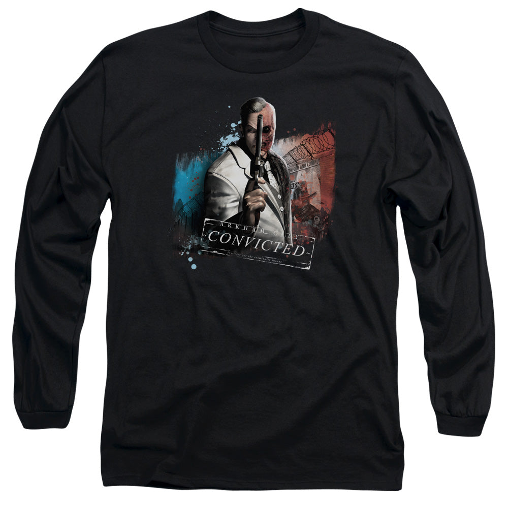 AN OFFCIALLY LICENSED ARKHAM CITY TWO FACE MEN'S LONG SLEEVE T-SHIRT BLACK