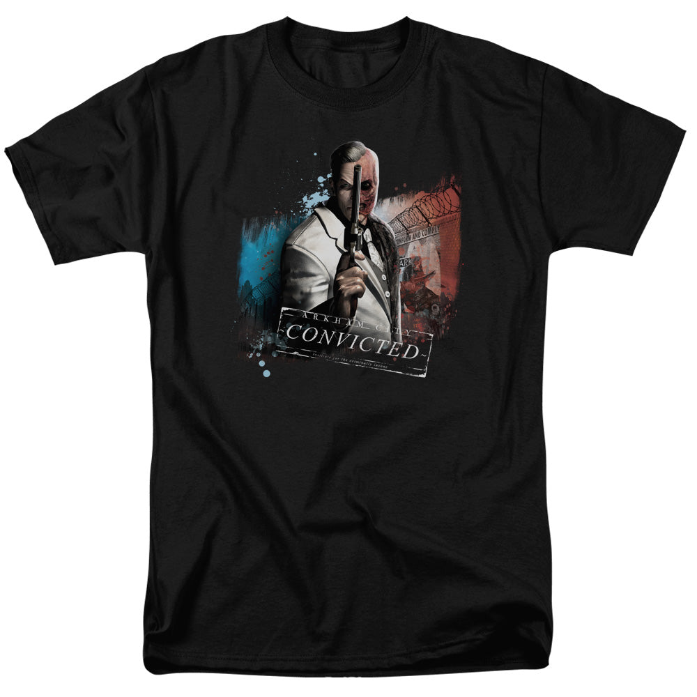 AN OFFCIALLY LICENSED ARKHAM CITY TWO FACE MEN'S REGULAR FIT T-SHIRT BLACK