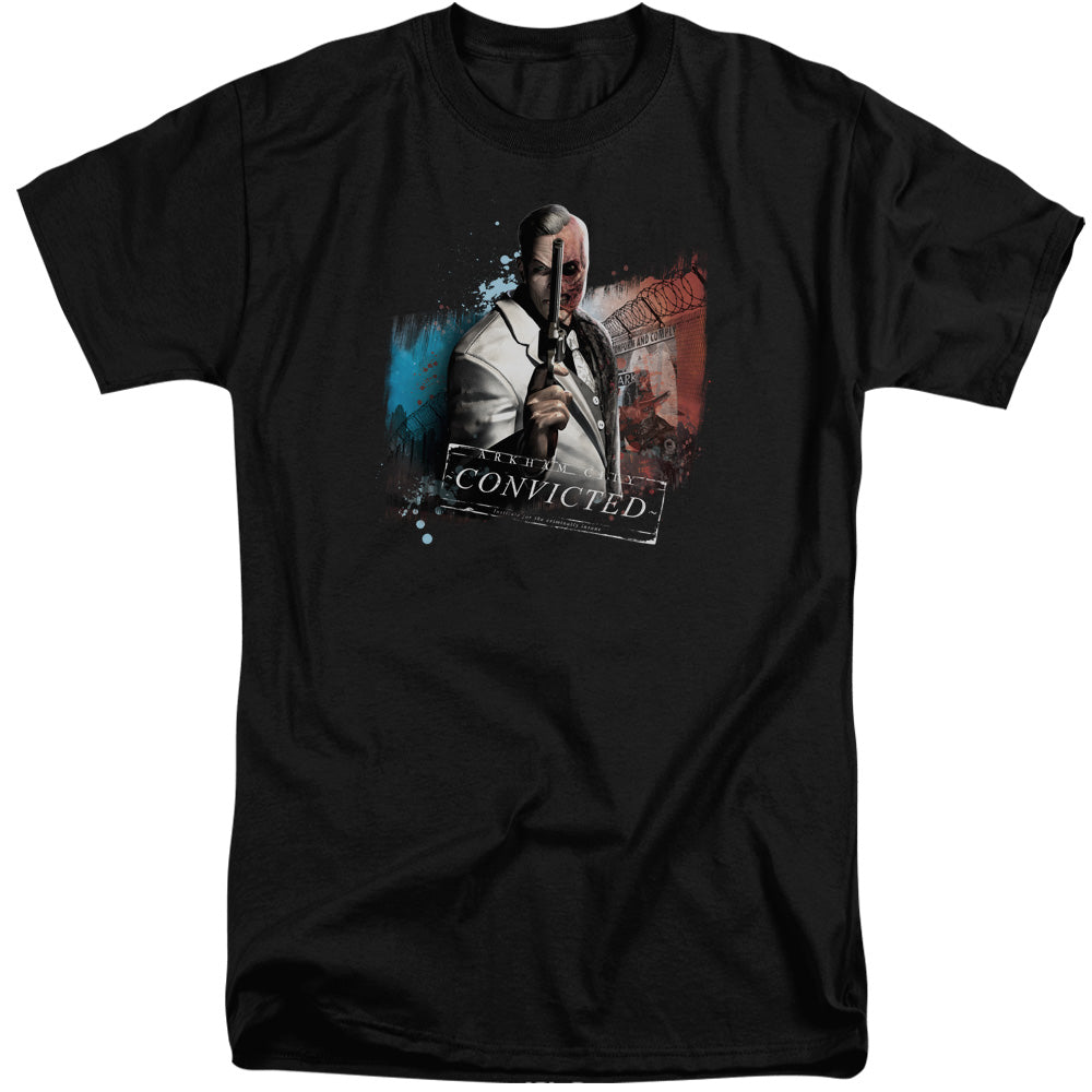 AN OFFCIALLY LICENSED ARKHAM CITY TWO FACE MEN'S TALL FIT T-SHIRT BLACK