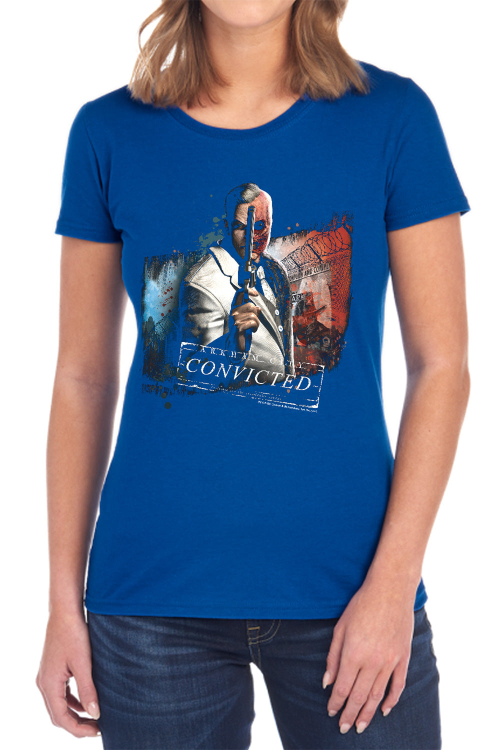 AN OFFCIALLY LICENSED ARKHAM CITY TWO FACE WOMEN'S REGULAR FIT T-SHIRT BLACK