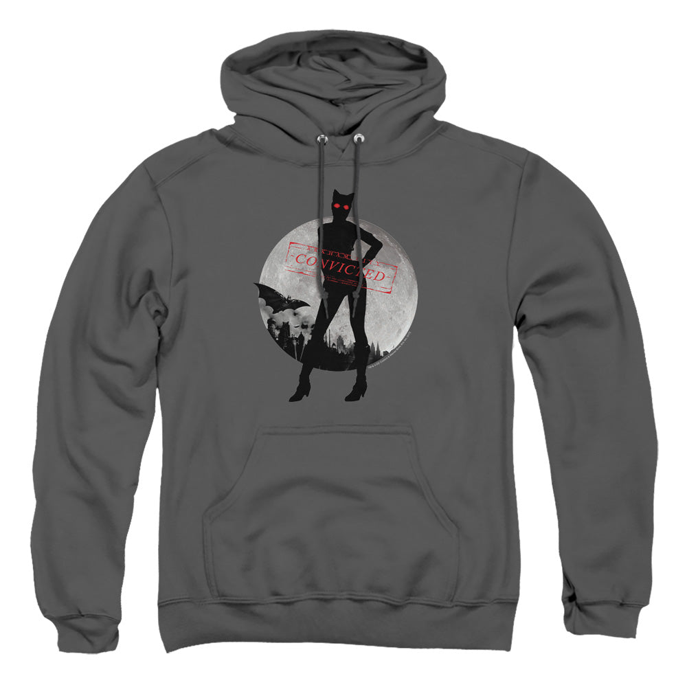 AN OFFCIALLY LICENSED ARKHAM CITY CATWOMAN CONVICTED ADULT UNISEX PULLOVER HOODIE CHARCOAL
