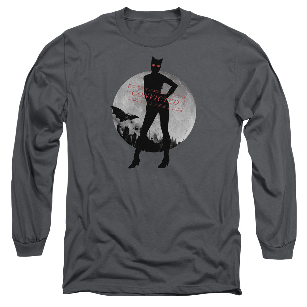 AN OFFCIALLY LICENSED ARKHAM CITY CATWOMAN CONVICTED MEN'S LONG SLEEVE T-SHIRT CHARCOAL