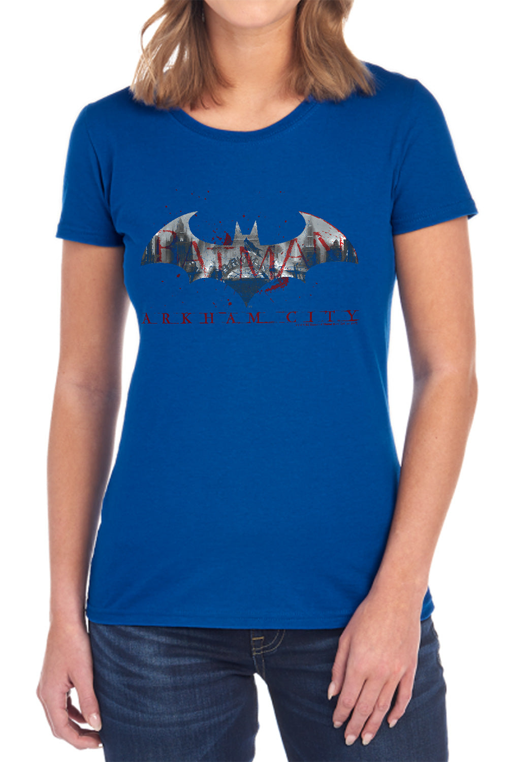 AN OFFCIALLY LICENSED ARKHAM CITY BAT FILL WOMEN'S REGULAR FIT T-SHIRT BLACK