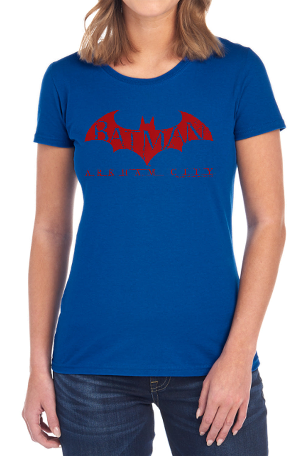 AN OFFCIALLY LICENSED ARKHAM CITY RED BAT WOMEN'S REGULAR FIT T-SHIRT BLACK