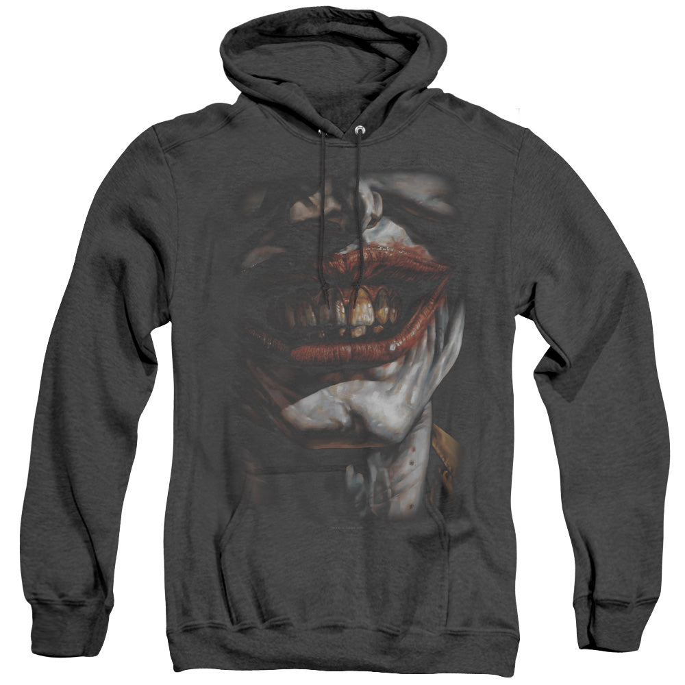 AN OFFCIALLY LICENSED BATMAN SMILE OF EVIL ADULT UNISEX HEATHER PULLOVER HOODIE BLACK