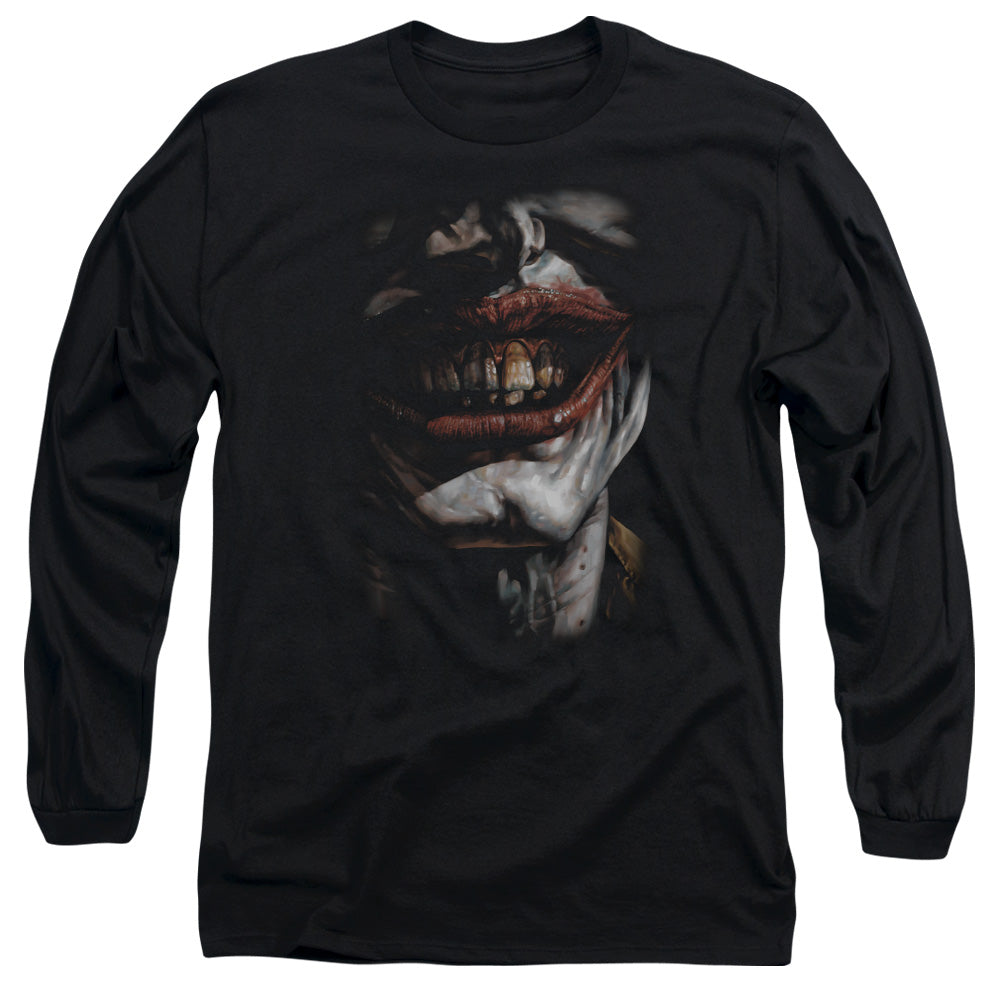 AN OFFCIALLY LICENSED BATMAN SMILE OF EVIL MEN'S LONG SLEEVE T-SHIRT BLACK