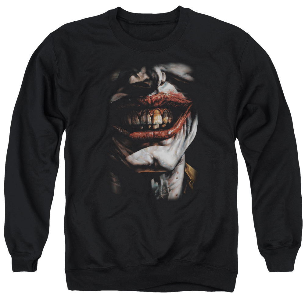 AN OFFCIALLY LICENSED BATMAN SMILE OF EVIL ADULT UNISEX CREWNECK SWEATSHIRT BLACK