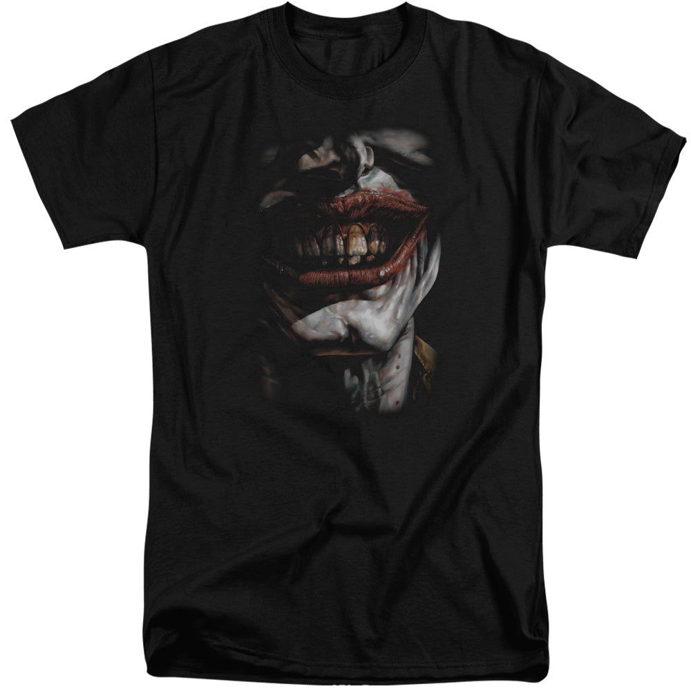 AN OFFCIALLY LICENSED BATMAN SMILE OF EVIL MEN'S TALL FIT T-SHIRT BLACK