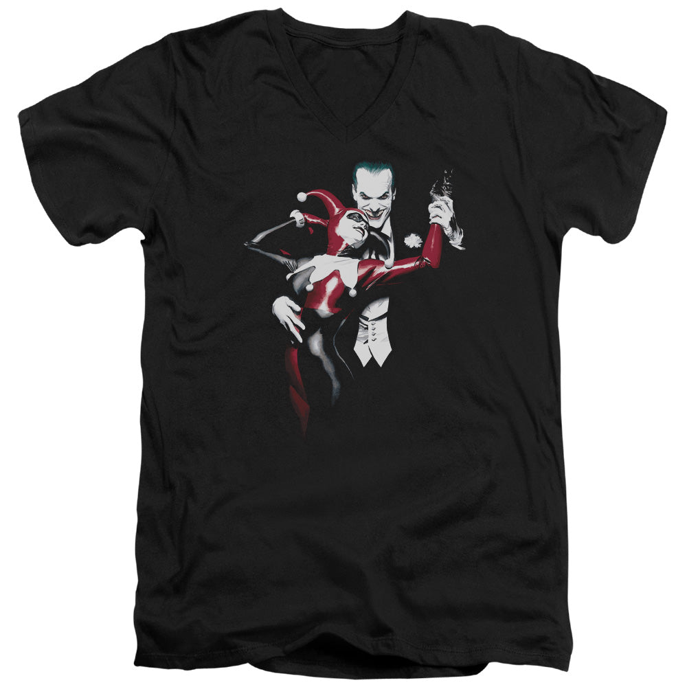 AN OFFCIALLY LICENSED BATMAN HARLEY AND JOKER MEN'S V-NECK T-SHIRT BLACK