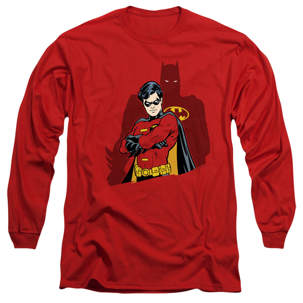 AN OFFCIALLY LICENSED BATMAN WINGMAN MEN'S LONG SLEEVE T-SHIRT RED