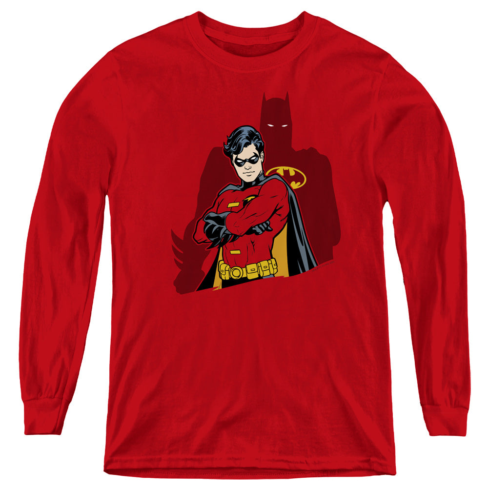 AN OFFCIALLY LICENSED BATMAN WINGMAN YOUTH LONG SLEEVE T-SHIRT RED