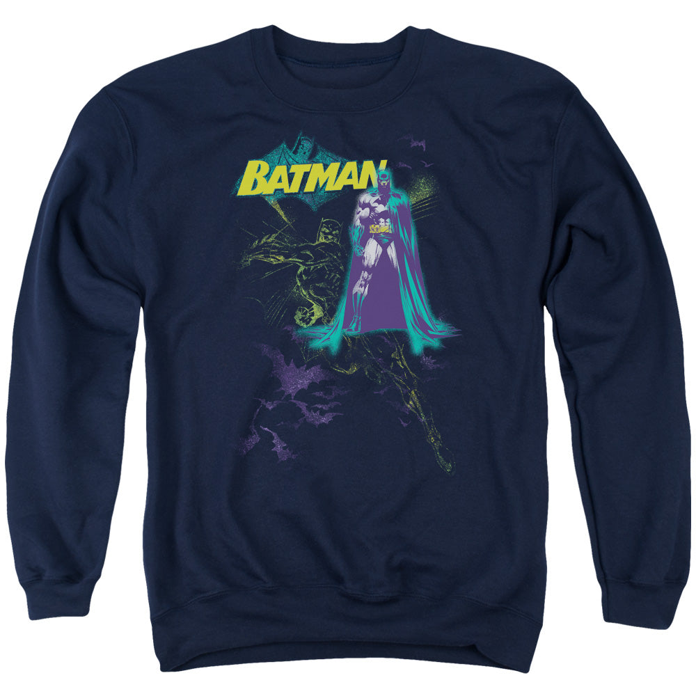 AN OFFCIALLY LICENSED BATMAN BAT SPRAY ADULT UNISEX CREWNECK SWEATSHIRT NAVY