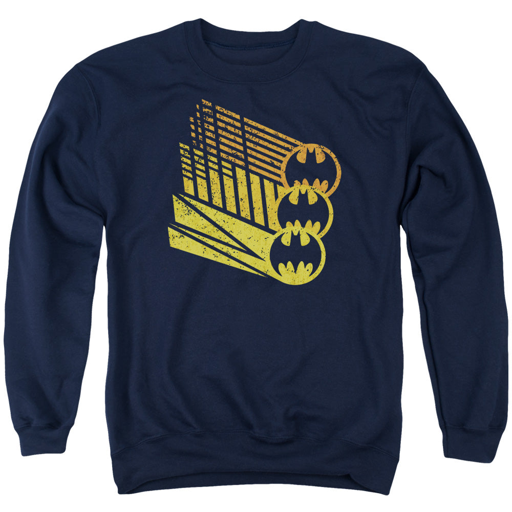 AN OFFCIALLY LICENSED BATMAN BAT SIGNAL SHAPES ADULT UNISEX CREWNECK SWEATSHIRT NAVY