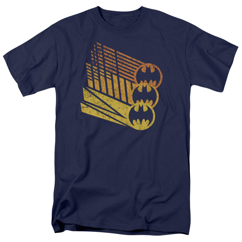 AN OFFCIALLY LICENSED BATMAN BAT SIGNAL SHAPES MEN'S REGULAR FIT T-SHIRT NAVY