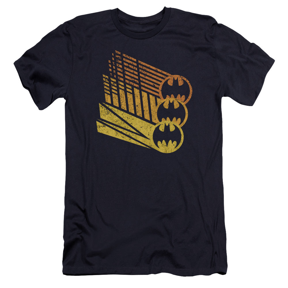 AN OFFCIALLY LICENSED BATMAN BAT SIGNAL SHAPES MEN'S PREMIUM SLIM FIT T-SHIRT NAVY