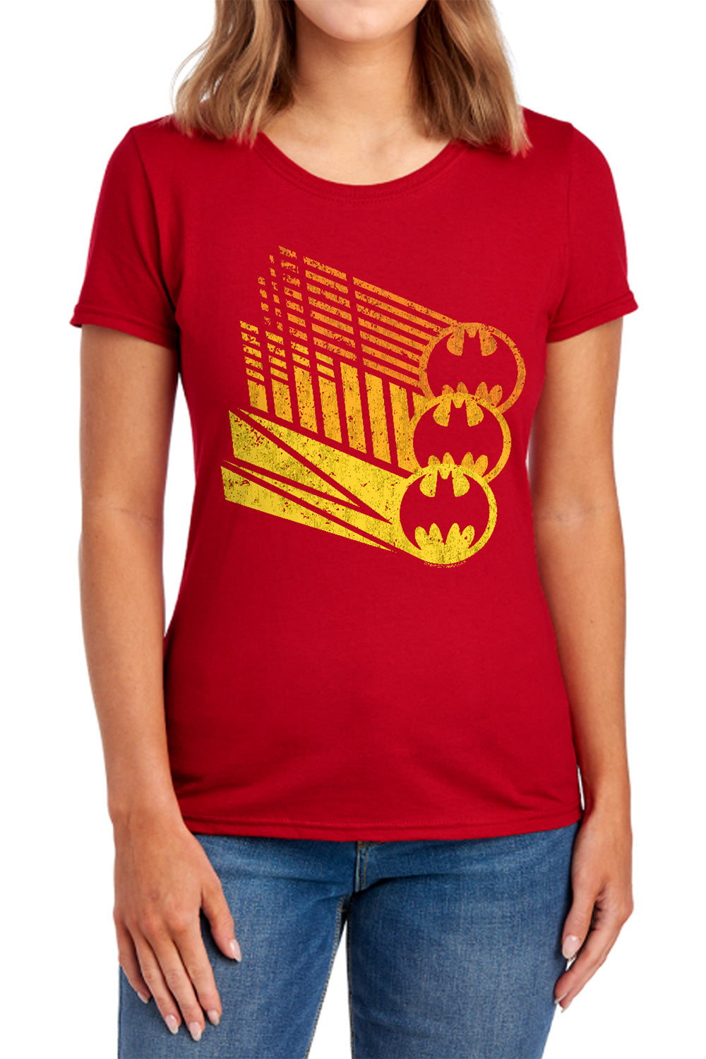 AN OFFCIALLY LICENSED BATMAN BAT SIGNAL SHAPES WOMEN'S REGULAR FIT T-SHIRT NAVY