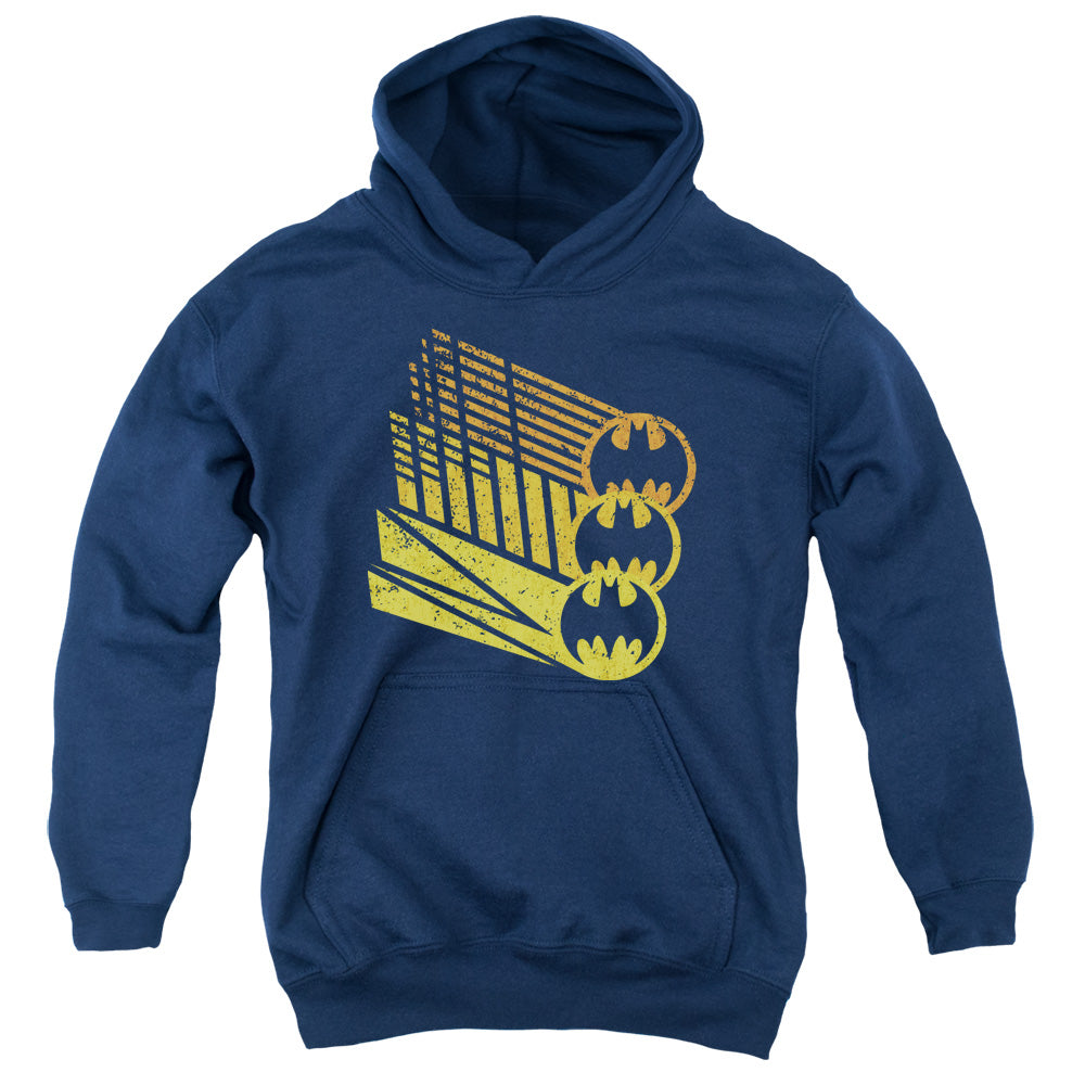 AN OFFCIALLY LICENSED BATMAN BAT SIGNAL SHAPES YOUTH HOODIE NAVY
